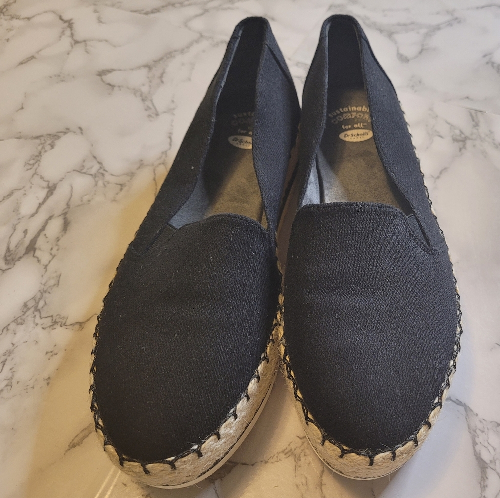 Dr. Scholl’s Festival Espadrille Flats Black Faux Suede Women’s Size 8.5